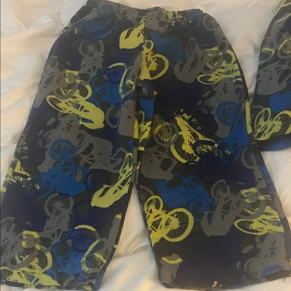 L.L. Bean Kids Flannel Pajama Set - Blue and Yellow Bicycle Print